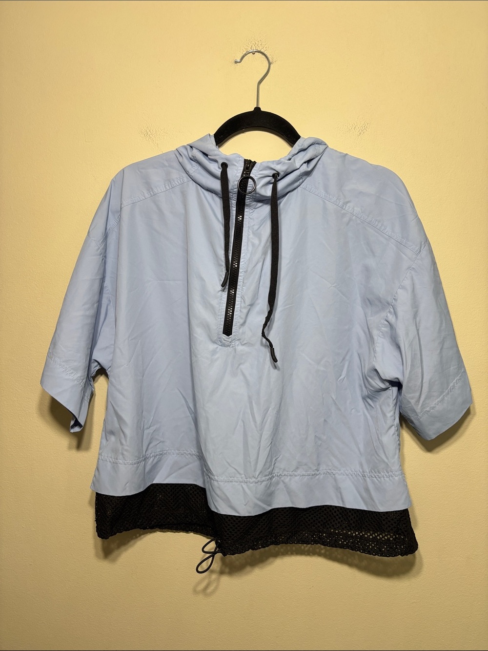 MTA Sport Light Blue Short-Sleeve Hooded Pullover with Black Mesh Hem